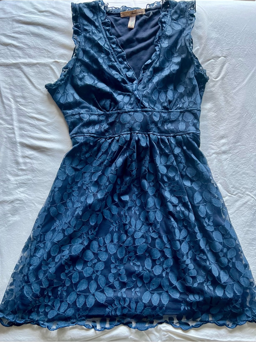 American Rag Teal Floral-Textured Sleeveless V-Neck Dress